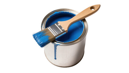Open Blue Paint Can with Bristle Brush Resting Inside © Federica