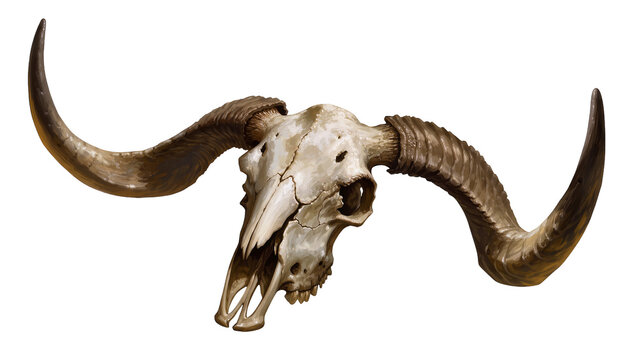 Worn Buffalo Skull with Long Curved Horns