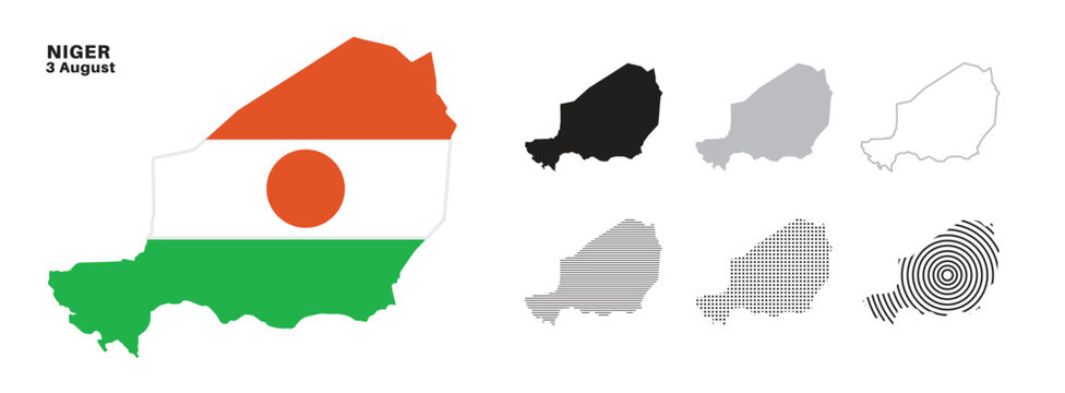  Set of isolated niger maps. niger flag overlaid with flag proportions. Maps and traveling around the world