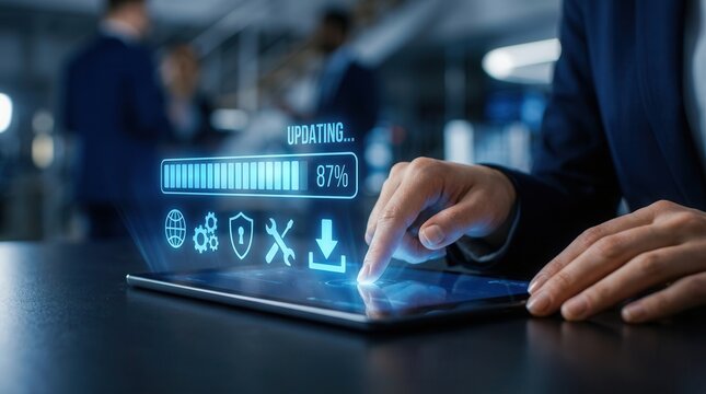Software application update and technology upgrade concept with progress bar.