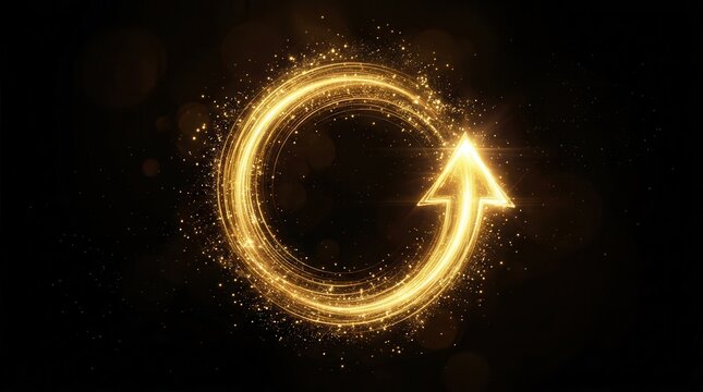 Glowing golden arrow in a loop symbolizing continuous improvement.