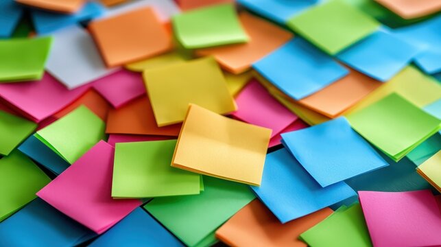 A Vibrant Pile of Colorful Sticky Notes Scattered Across a Surface, Representing Ideas and Tasks