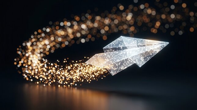 Light particle paper arrow moving forward to symbolize change management.