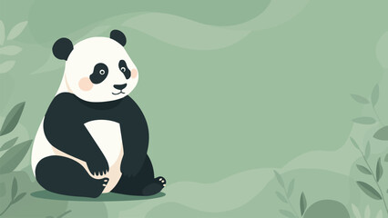 Cute panda bear sitting in a calm green forest background, minimalist flat vector illustration with soft shapes and pastel tones, adorable wildlife character design for nature themes. © AbdulRehman
