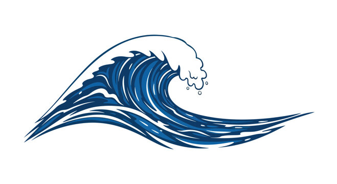 Dynamic Ocean Wave Illustration - Blue Swirling Water
