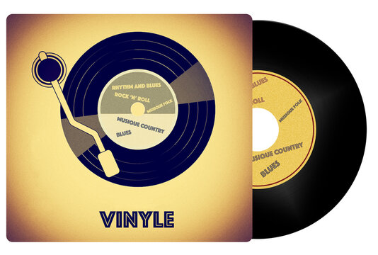 pochette et disque vinyle vintage, clipart PNG fond transparent