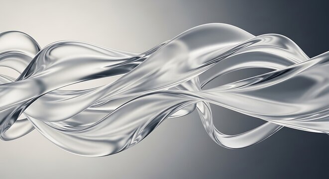 Abstract Metallic Silver Waves Flowing Background. Dynamic Fluid Chrome Shapes Create Modern, Elegant, Smooth, Clean, Futuristic, Luxury Visual Art.