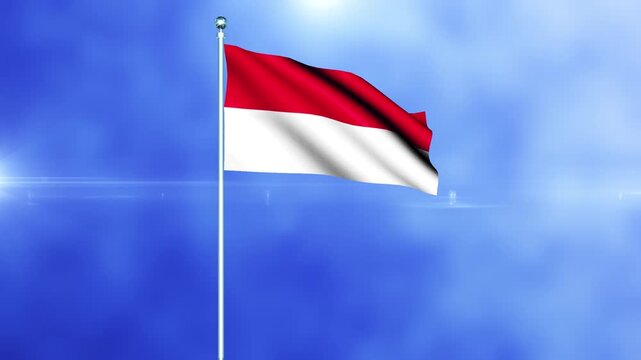 Monaco Flag Waving Waving on a Pole Seamless loop