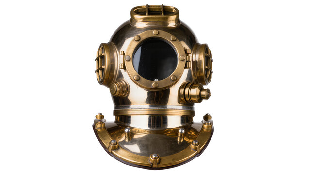 Vintage Brass Diving Helmet with Circular Viewport and Numerous Gauges