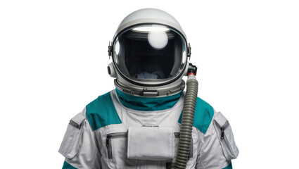 White Astronaut Suit with Helmet and Flexible Tube Detail © Aline