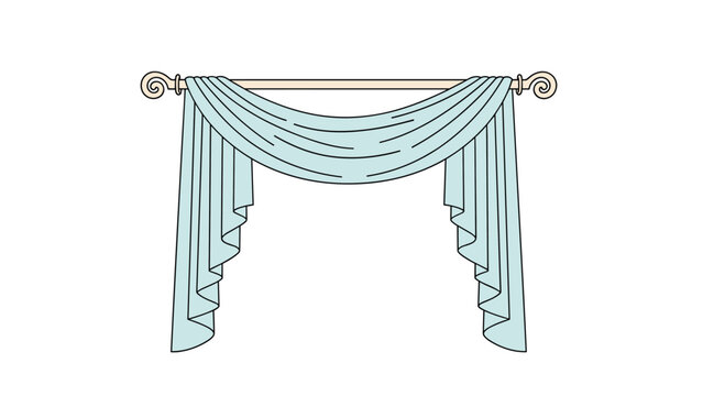 Elegant light blue window curtains are draped gracefully over a classic wooden rod with decorative swirls on each end.