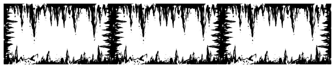 Clusters of sharp frozen icicles and jagged spikes on white background in ink style © Kaz