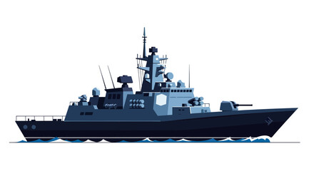 Modern Warship Illustration, Naval Destroyer, Military Vessel on Water © purnama