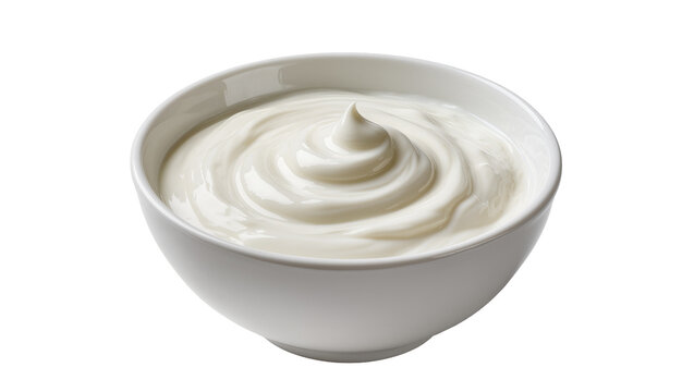 Creamy white yogurt swirl in white ceramic bowl