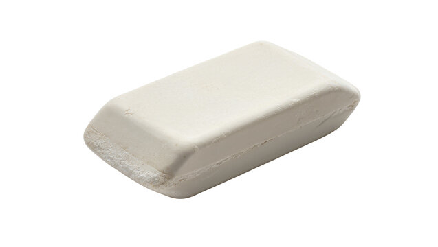Creamy rectangular dry erase board eraser with worn edges