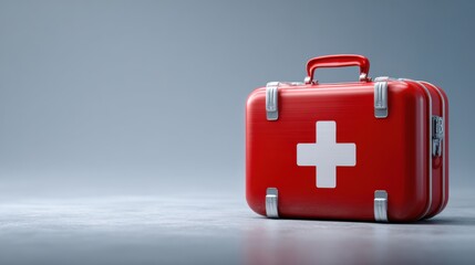 Fototapeta premium A Red first aid kit with a white cross, a symbol of emergency medical care