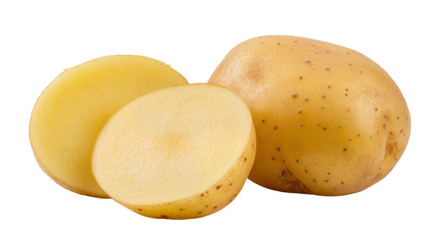 Raw Yellow Potatoes with Cut Half and Small Sprout