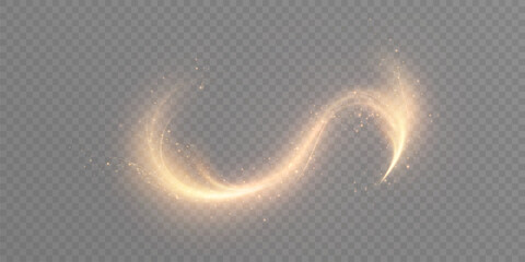 A golden magical comet with lots of sparkling dust and shimmering light effects. A magical golden wind for web design. Vector PNG. © MAKSYM
