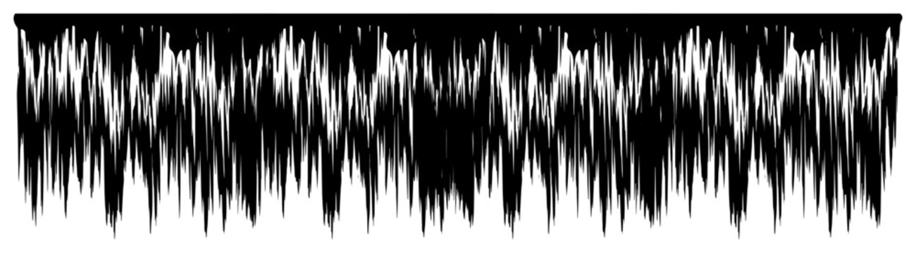 Sharp jagged spikes and needle like lines forming dense horizontal fringe texture