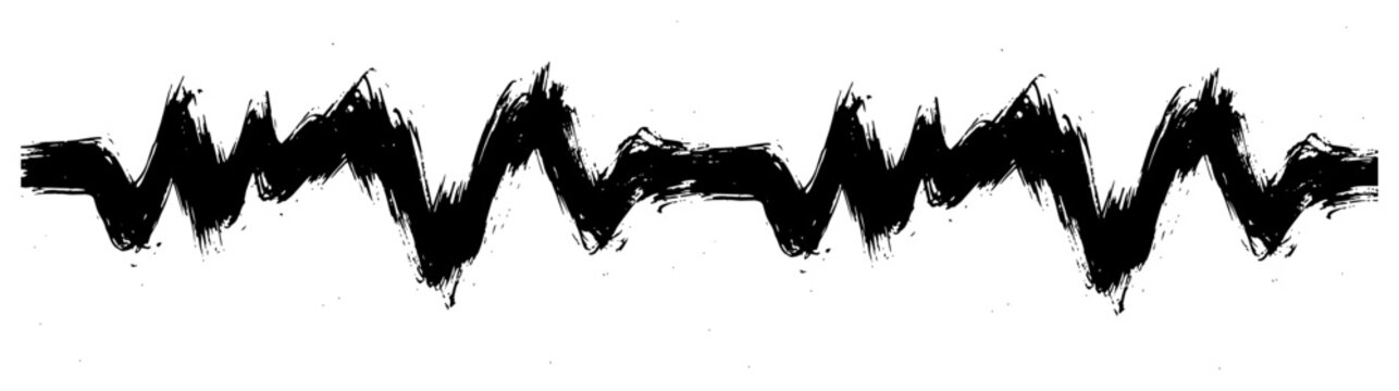 Rough zig zag ink stroke with distressed brush textures in abstract style