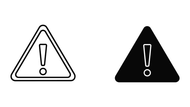 Warning signs with exclamation marks in black and white on isolated white background