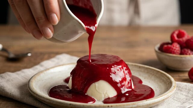 Delicious Panna Cotta with Raspberry Sauce, a Sweet and Refreshing Dessert.