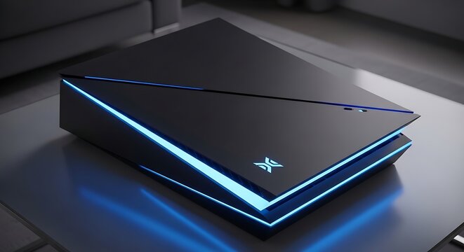 Black PlayStation 4 console on table.