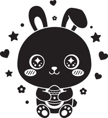 Fototapeta premium Silhouette of a cute cartoon rabbit in a decorative setting silhouette, Generative Ai