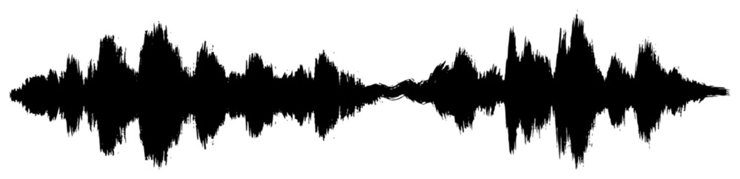 Audio sound wave frequency visualization with sharp jagged edges in black and white ink style