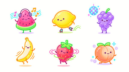 Fototapeta premium Cute Fruit Mascot Set Colorful Jelly Style Sticker Design
