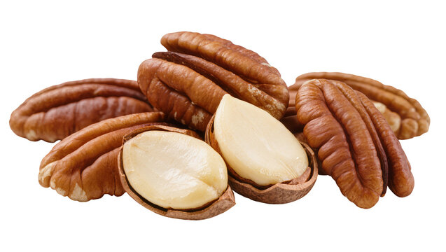 Group of Brown Pecan Nuts and Kernels Close-Up