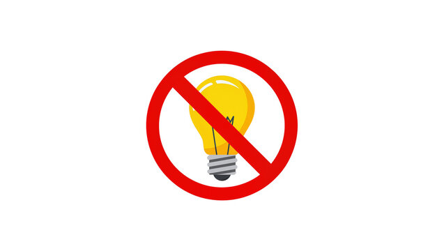 Red Prohibition Sign with Yellow Lightbulb Graphic