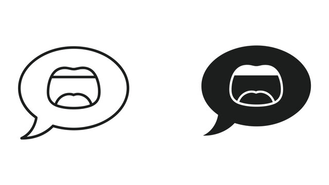 Black and white line icons of speech bubbles with mouths