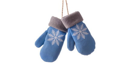 Blue knitted mittens with snowflake pattern and gray fleece lining © Johanna