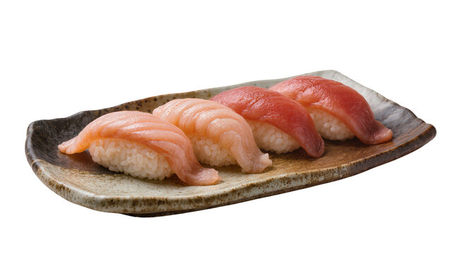Assorted Nigiri Sushi on Rustic Ceramic Plate