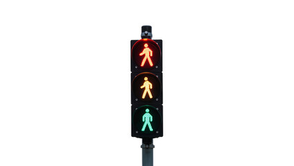 Obraz premium Vertical pedestrian traffic signal with red yellow, and green lights