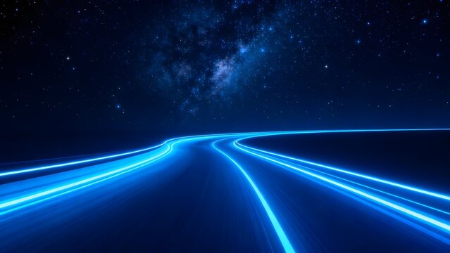 Blue glowing road under starry sky
