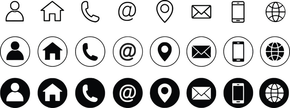 Business contact and communication icon set for web and mobile interface.