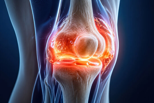 Knee osteoarthritis inflammation and degenerative joint disease medical illustration