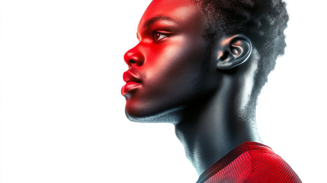 a textured profile portrait of a person with dark skin, 