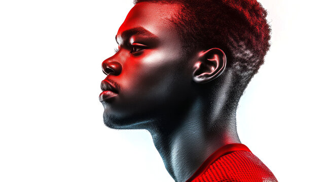 a textured profile portrait of a person with dark skin, 
