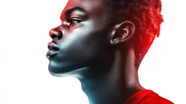 a textured profile portrait of a person with dark skin, 