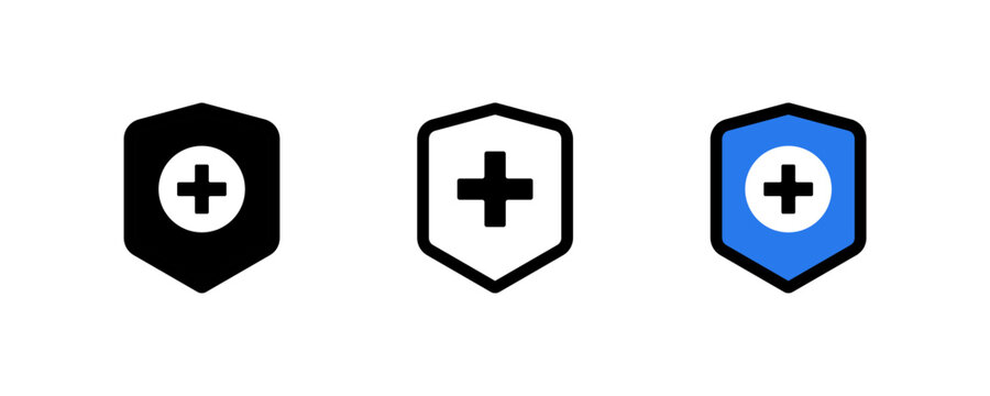 Healthcare Shield Icon Set,Medical Protection Symbols with Cross