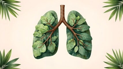 Naklejka premium 3d illustration of human lungs with leaf texture for health and environment concept