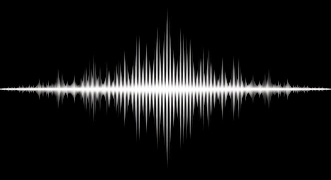Abstract audio waveform visualization on black background with waveform frequency vibration amplitude abstract technology visualization spectrum electronic soundwave