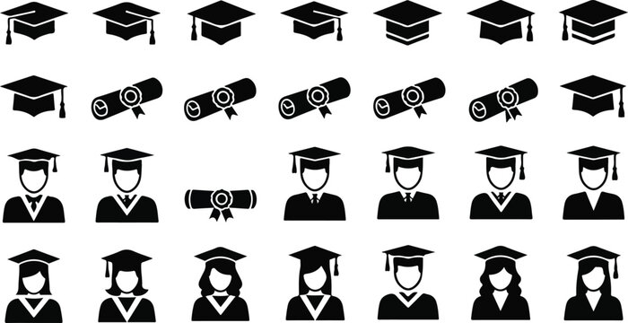 Graduation Cap Icon Set.