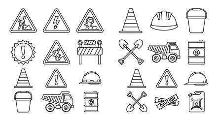 construction safety icons set line art style on white background © MD REZAUL KARIM