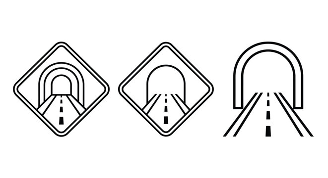 road curve warning signs black line art on white background