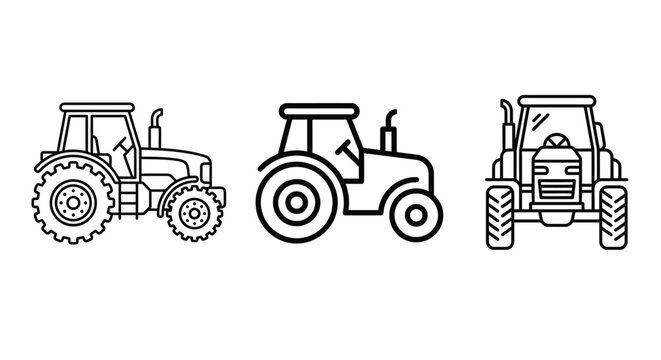 tractor line art icons set on white background