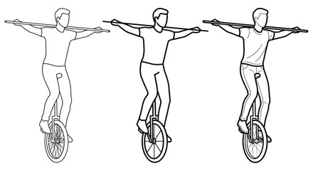 line drawing of three men balancing on unicycles white background © MD REZAUL KARIM